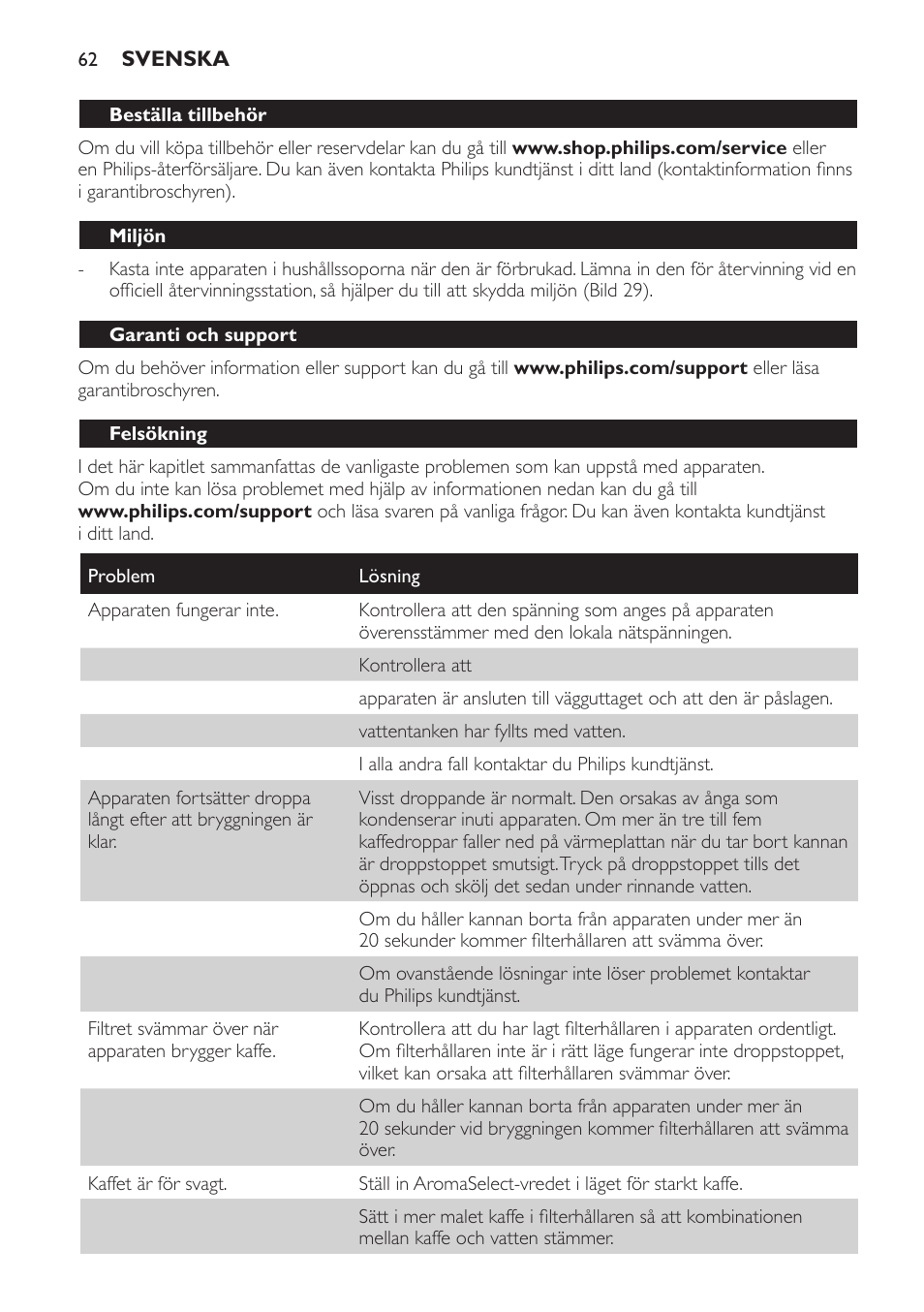 Philips Intense Kaffeemaschine User Manual | Page 62 / 68