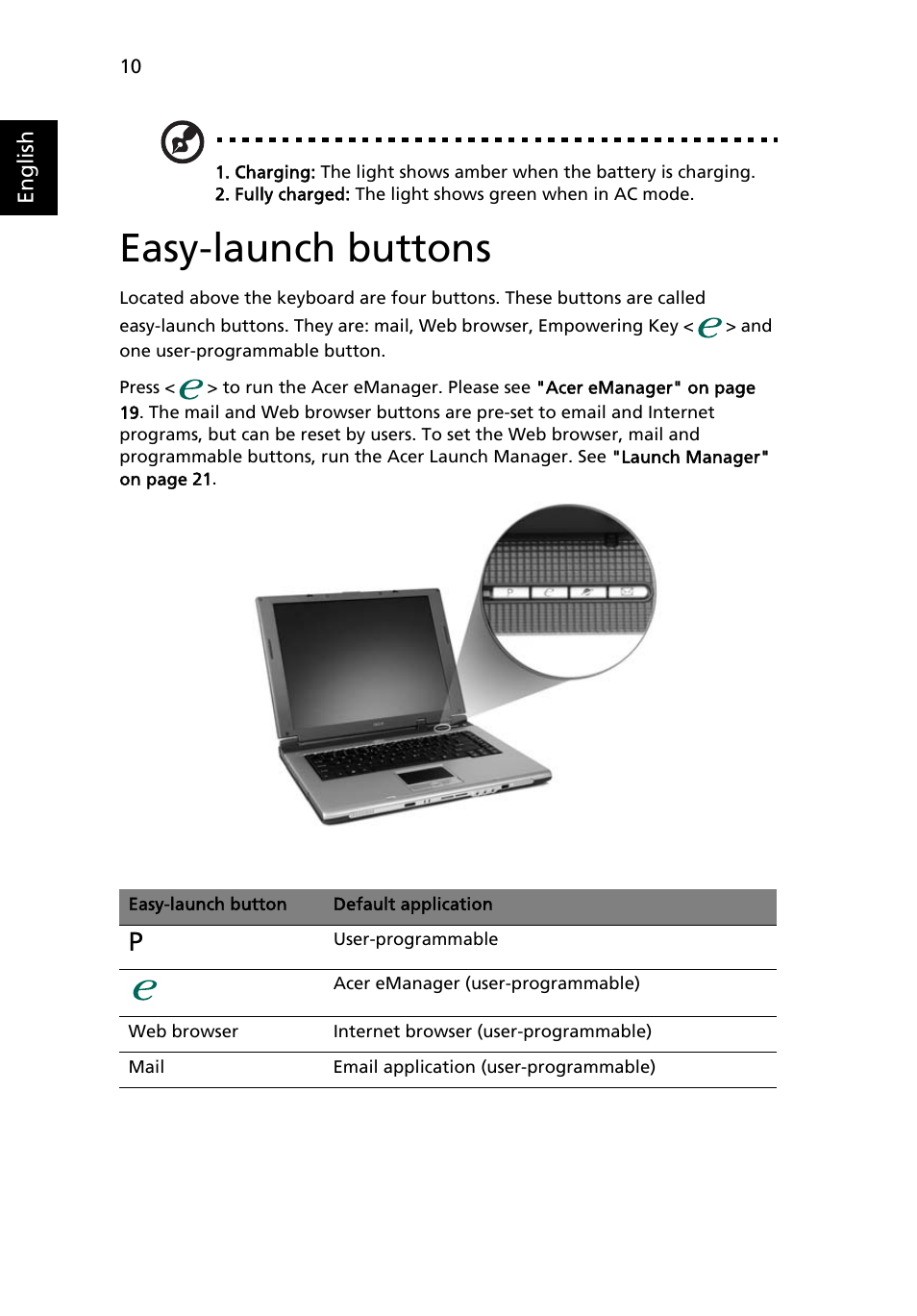 Easy-launch buttons | Acer 3630 User Manual | Page 20 / 81