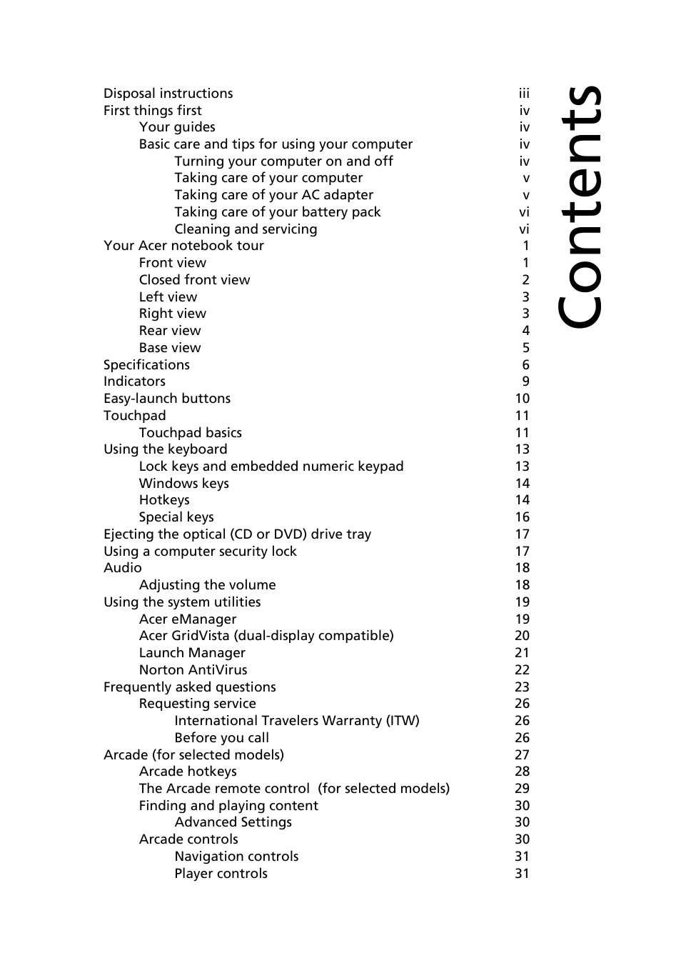 Acer 3630 User Manual | Page 7 / 81