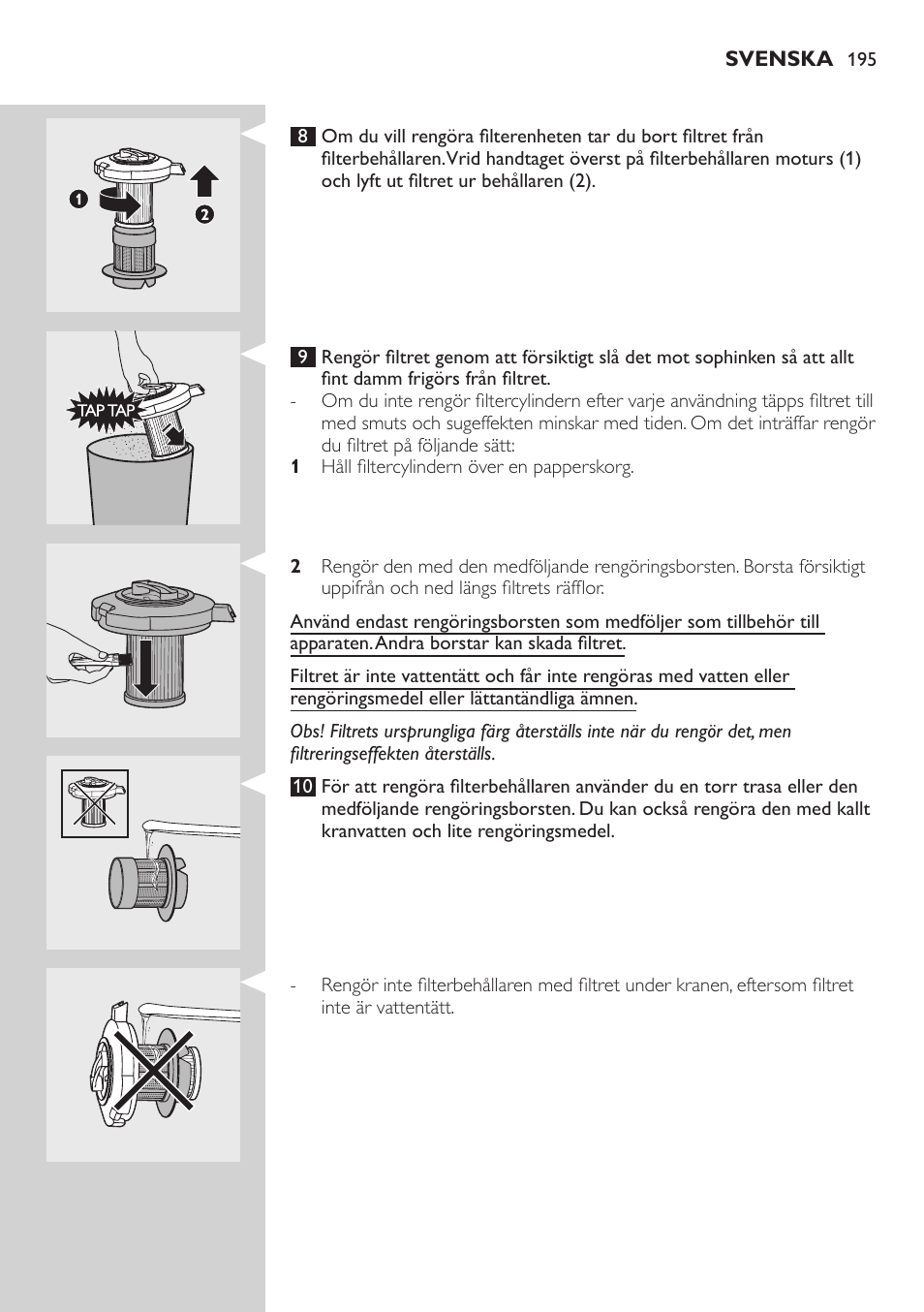 Philips ErgoFit Beutelloser Staubsauger User Manual | Page 195 / 218