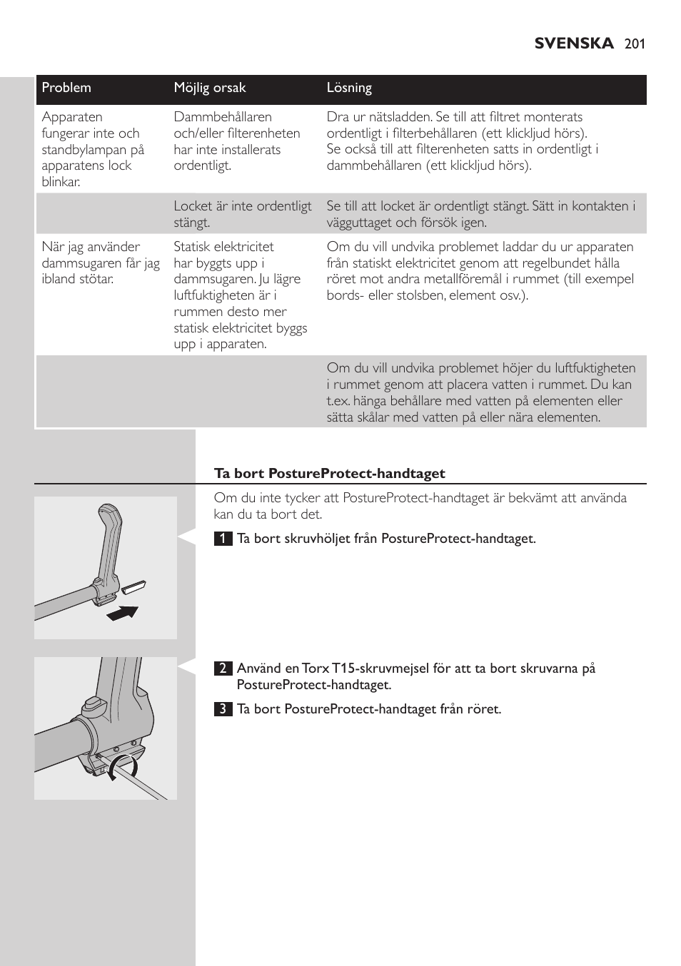 Ta bort postureprotect-handtaget | Philips ErgoFit Beutelloser Staubsauger User Manual | Page 201 / 218