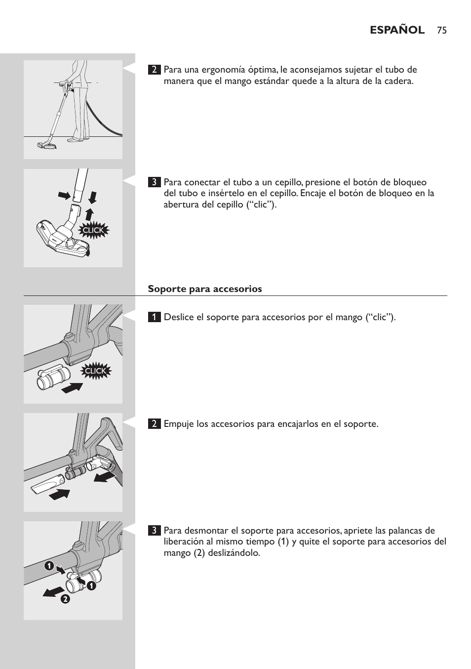 Soporte para accesorios | Philips ErgoFit Beutelloser Staubsauger User Manual | Page 75 / 218