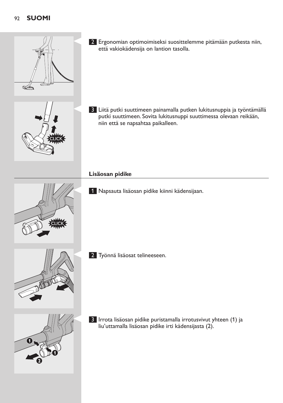 Lisäosan pidike | Philips ErgoFit Beutelloser Staubsauger User Manual | Page 92 / 218
