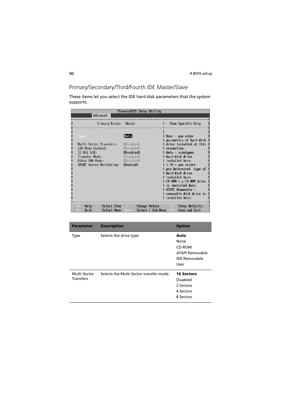 Primary/secondary/third/fourth ide master/slave | Acer Altos G5350 Series User Manual | Page 100 / 164