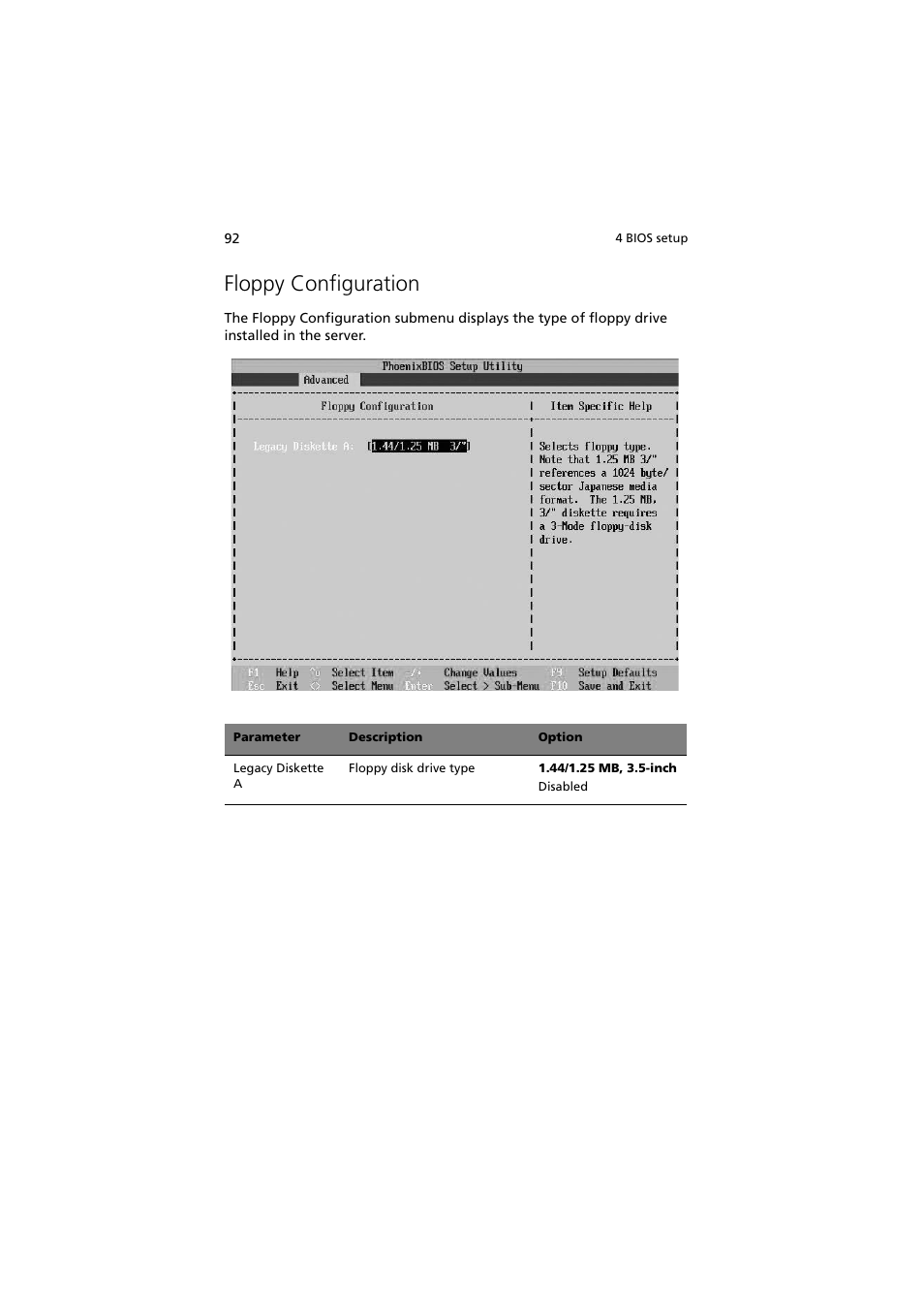 Floppy configuration | Acer Altos G5350 Series User Manual | Page 102 / 164