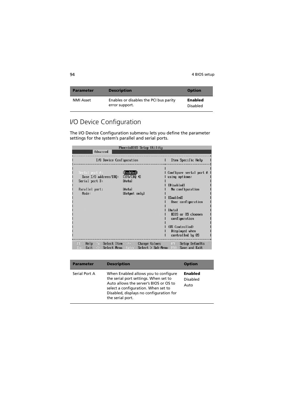I/o device configuration | Acer Altos G5350 Series User Manual | Page 104 / 164