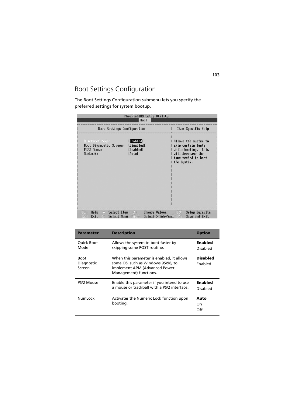 Boot settings configuration | Acer Altos G5350 Series User Manual | Page 113 / 164