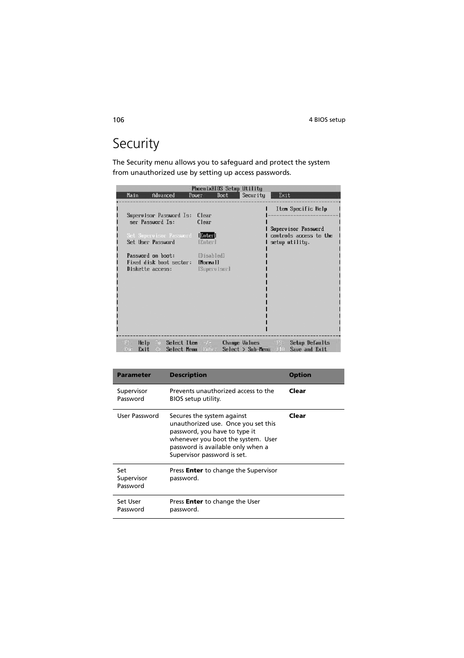 Security | Acer Altos G5350 Series User Manual | Page 116 / 164
