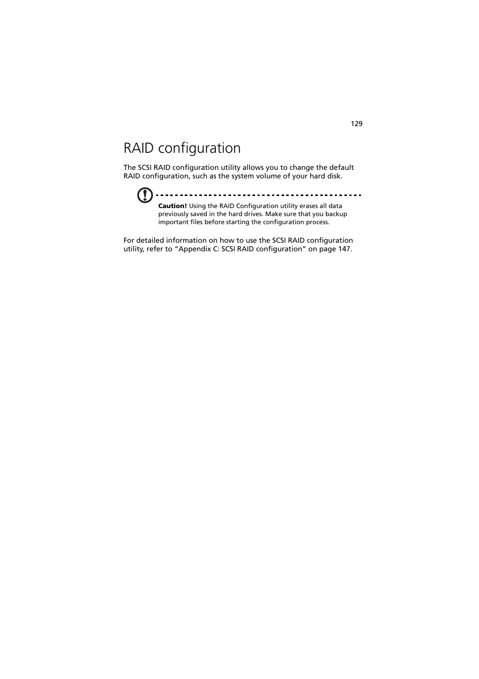 Raid configuration | Acer Altos G5350 Series User Manual | Page 139 / 164
