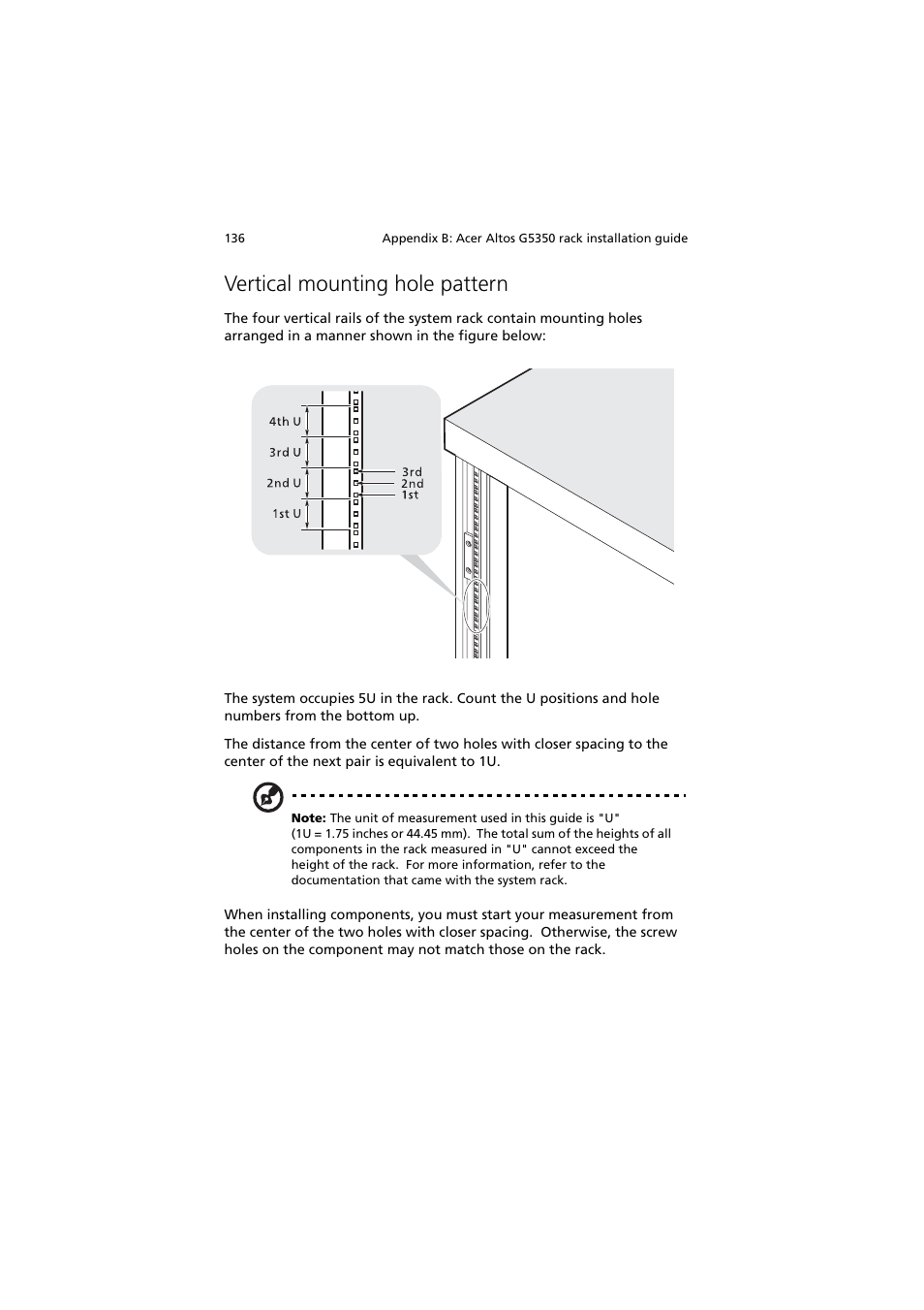 Vertical mounting hole pattern | Acer Altos G5350 Series User Manual | Page 146 / 164