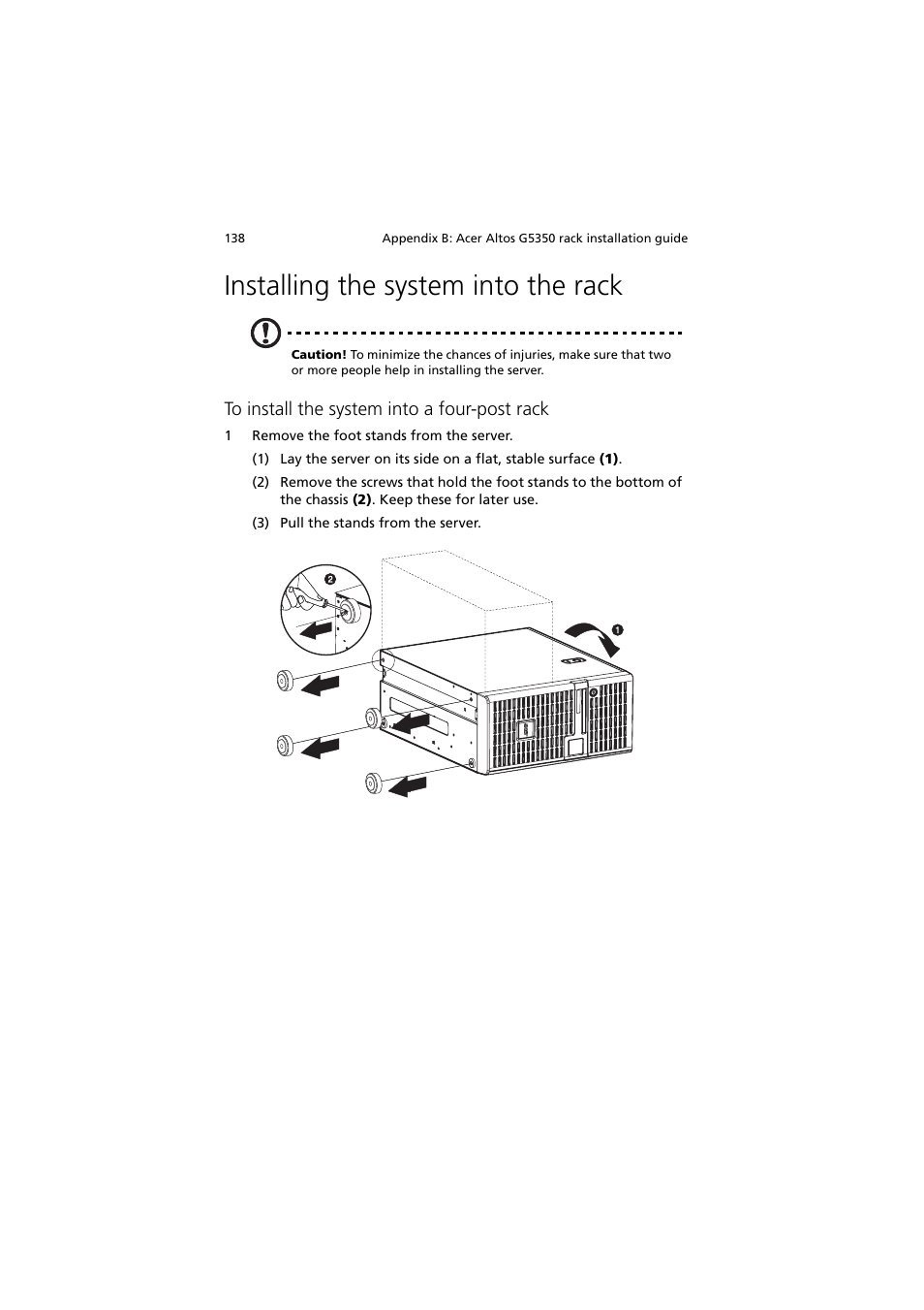 Installing the system into the rack | Acer Altos G5350 Series User Manual | Page 148 / 164