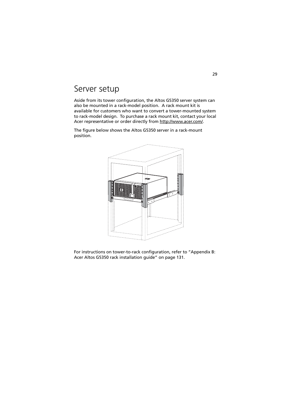 Server setup | Acer Altos G5350 Series User Manual | Page 39 / 164