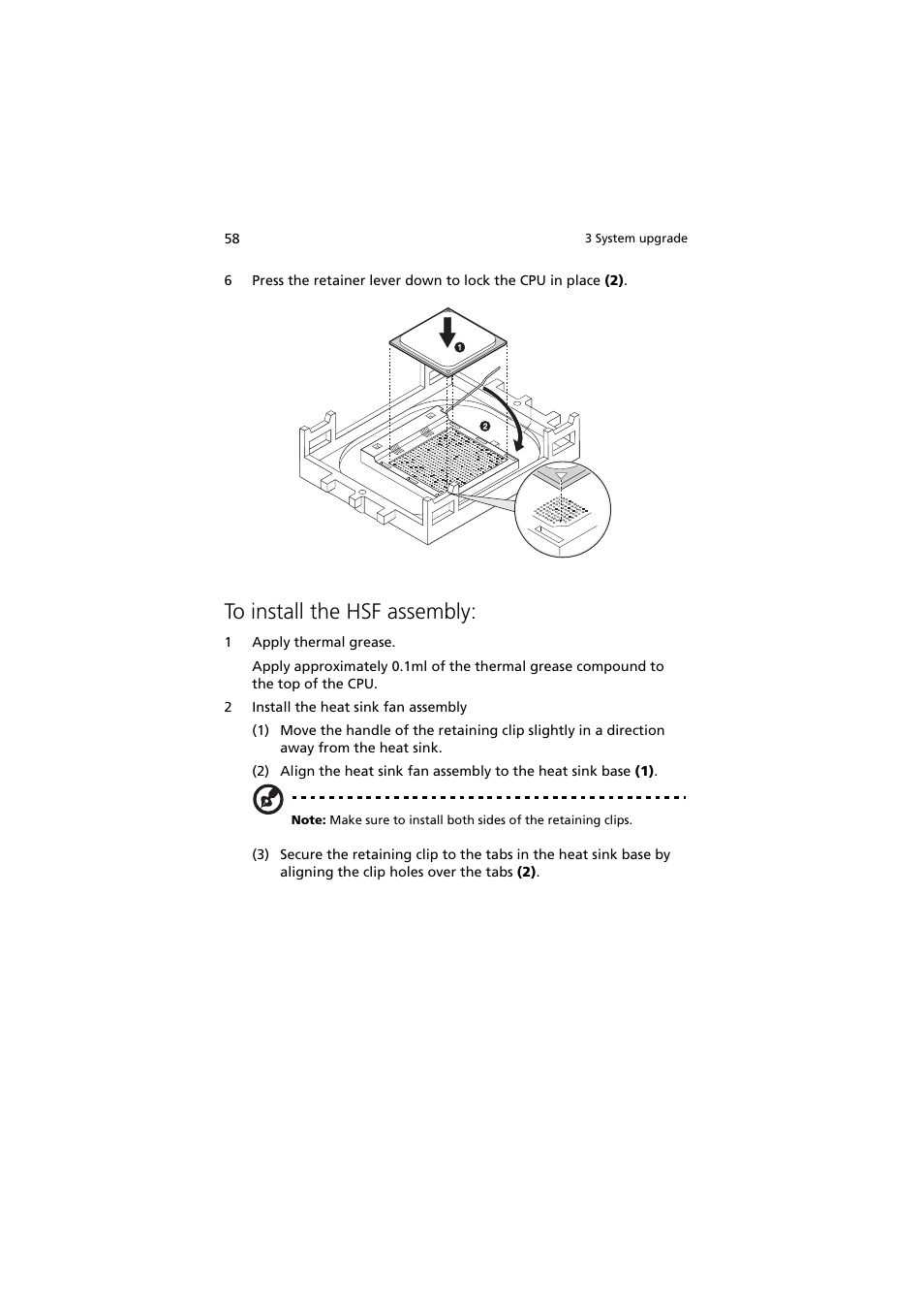 To install the hsf assembly | Acer Altos G5350 Series User Manual | Page 68 / 164