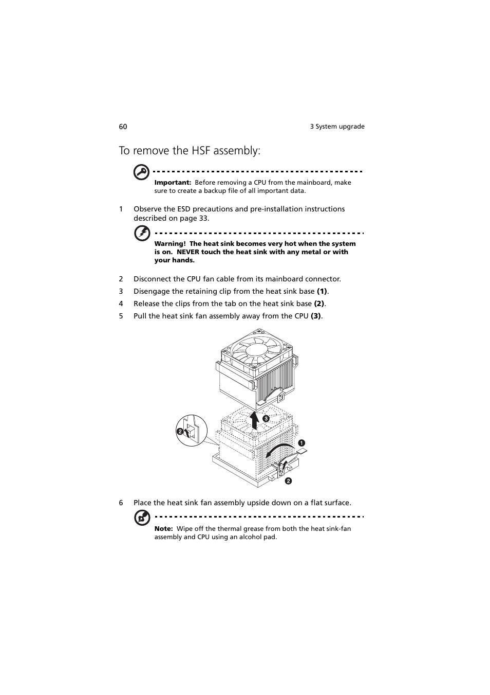 To remove the hsf assembly | Acer Altos G5350 Series User Manual | Page 70 / 164
