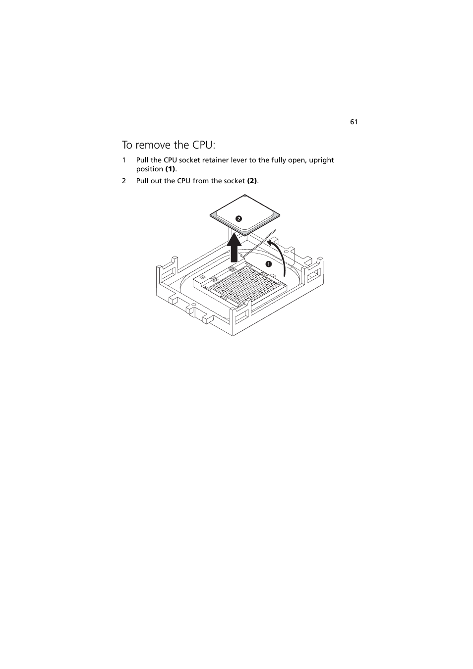 To remove the cpu | Acer Altos G5350 Series User Manual | Page 71 / 164