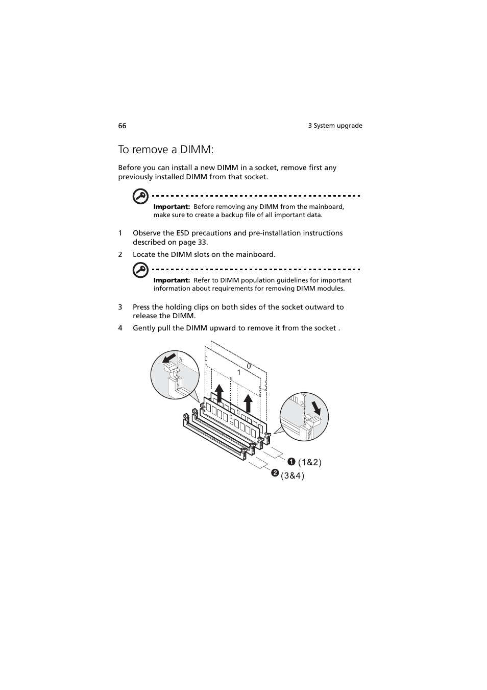 To remove a dimm | Acer Altos G5350 Series User Manual | Page 76 / 164