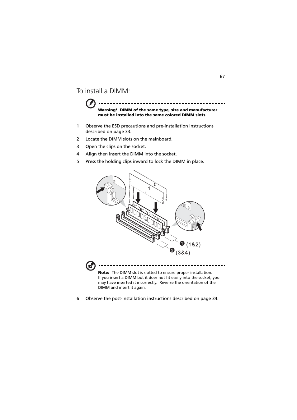 To install a dimm | Acer Altos G5350 Series User Manual | Page 77 / 164