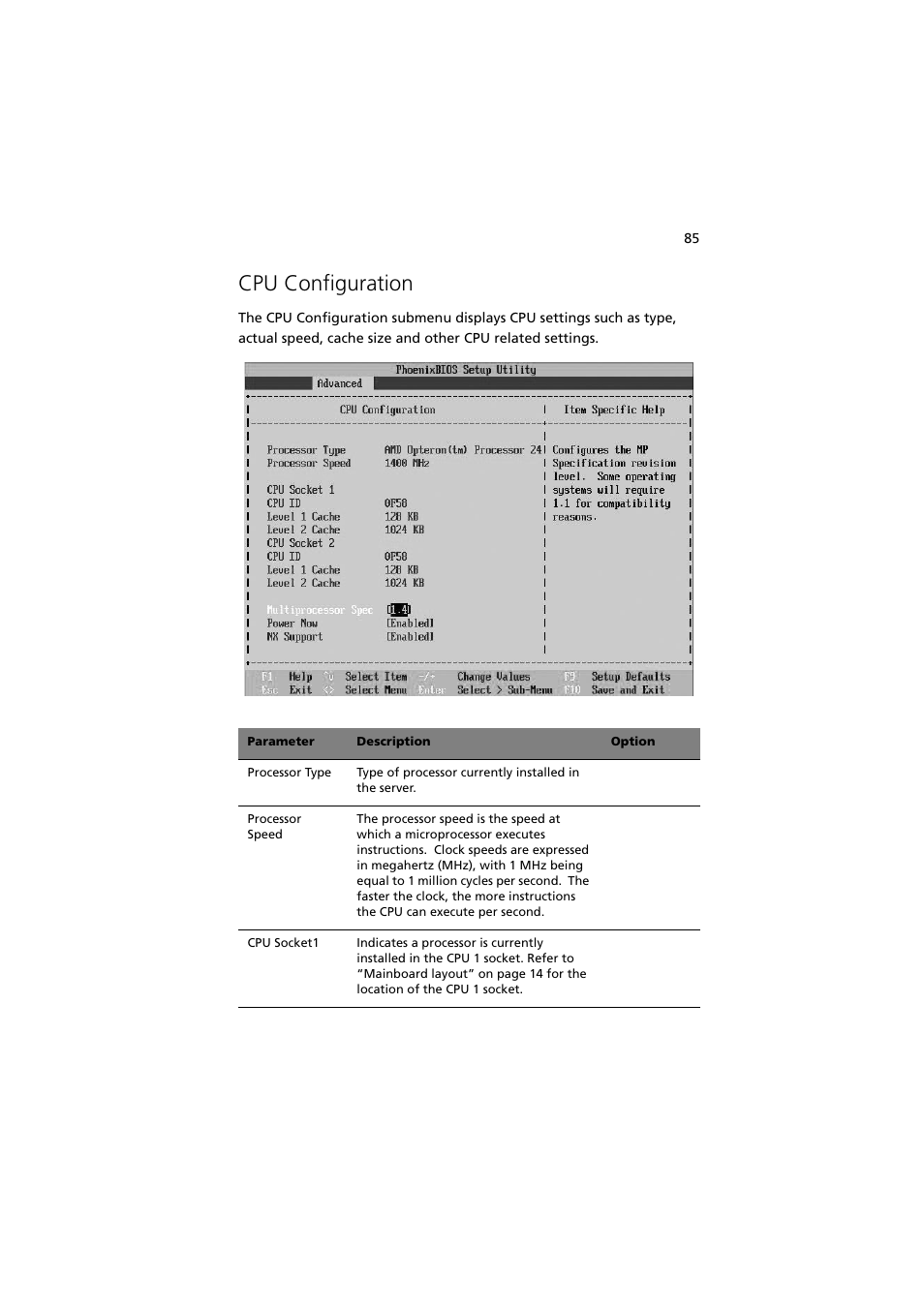 Cpu configuration | Acer Altos G5350 Series User Manual | Page 95 / 164