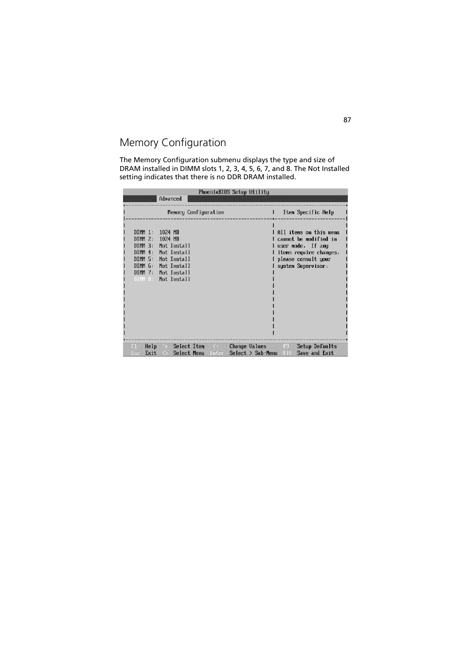 Memory configuration | Acer Altos G5350 Series User Manual | Page 97 / 164
