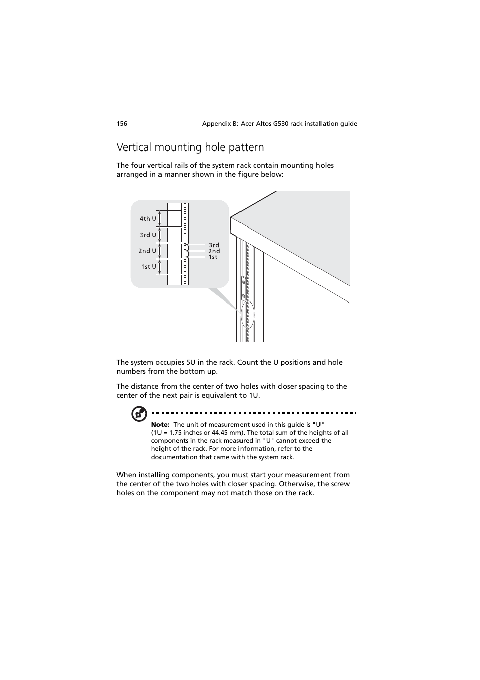 Vertical mounting hole pattern | Acer Altos G530 Series User Manual | Page 166 / 190