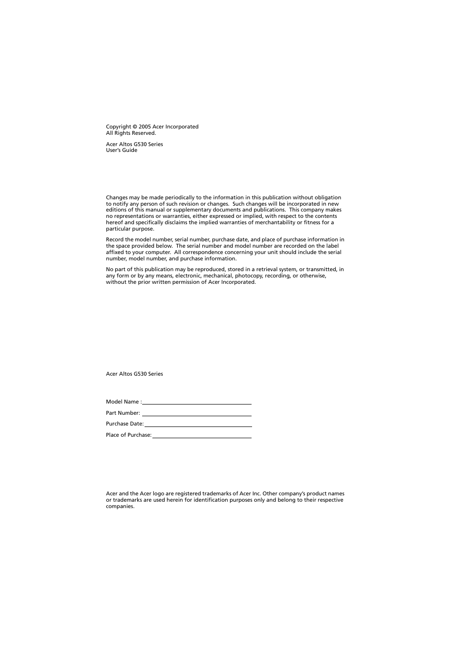 Acer Altos G530 Series User Manual | Page 2 / 190