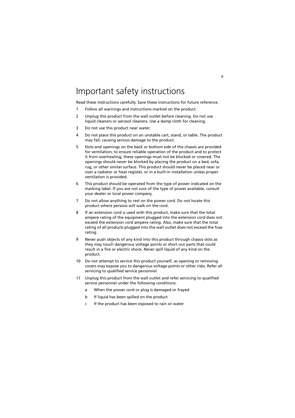 Important safety instructions | Acer Altos G530 Series User Manual | Page 5 / 190