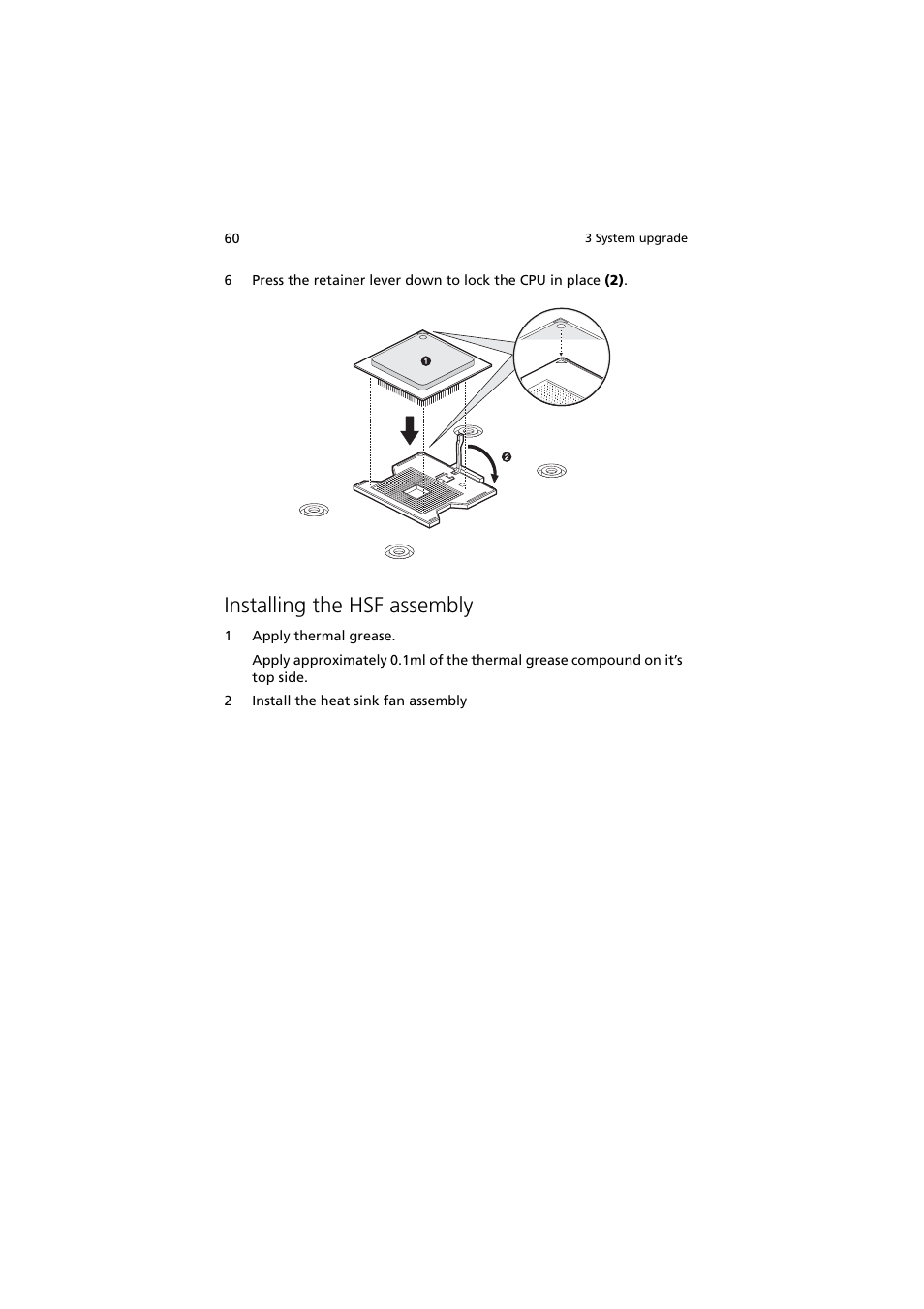 Installing the hsf assembly | Acer Altos G530 Series User Manual | Page 70 / 190