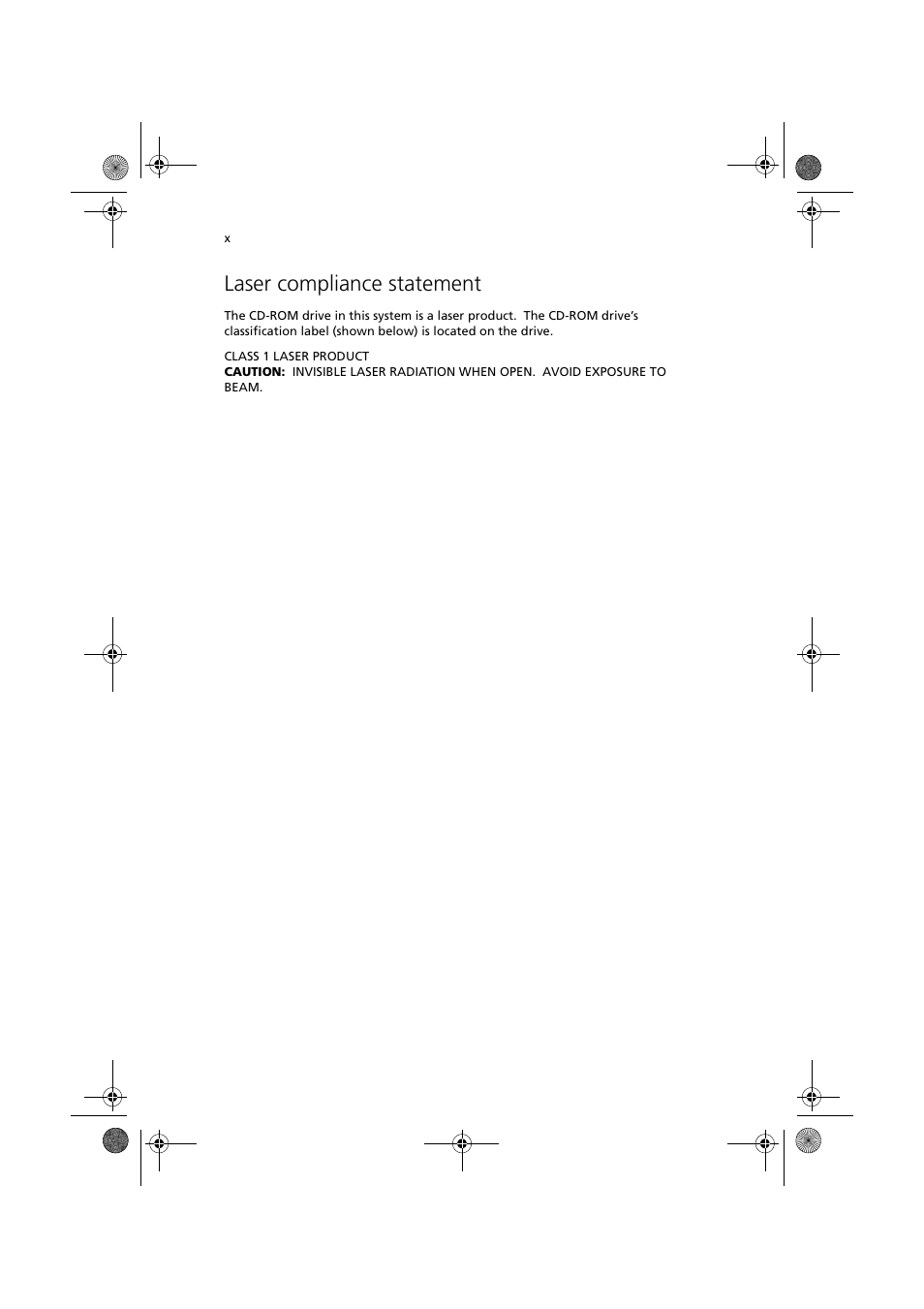 Laser compliance statement | Acer Altos R300 User Manual | Page 10 / 130