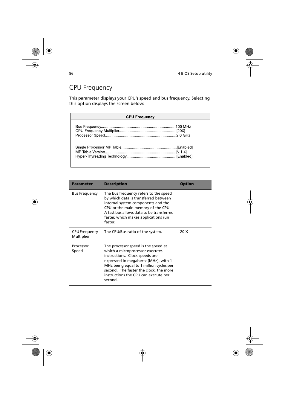 Cpu frequency | Acer Altos R300 User Manual | Page 100 / 130