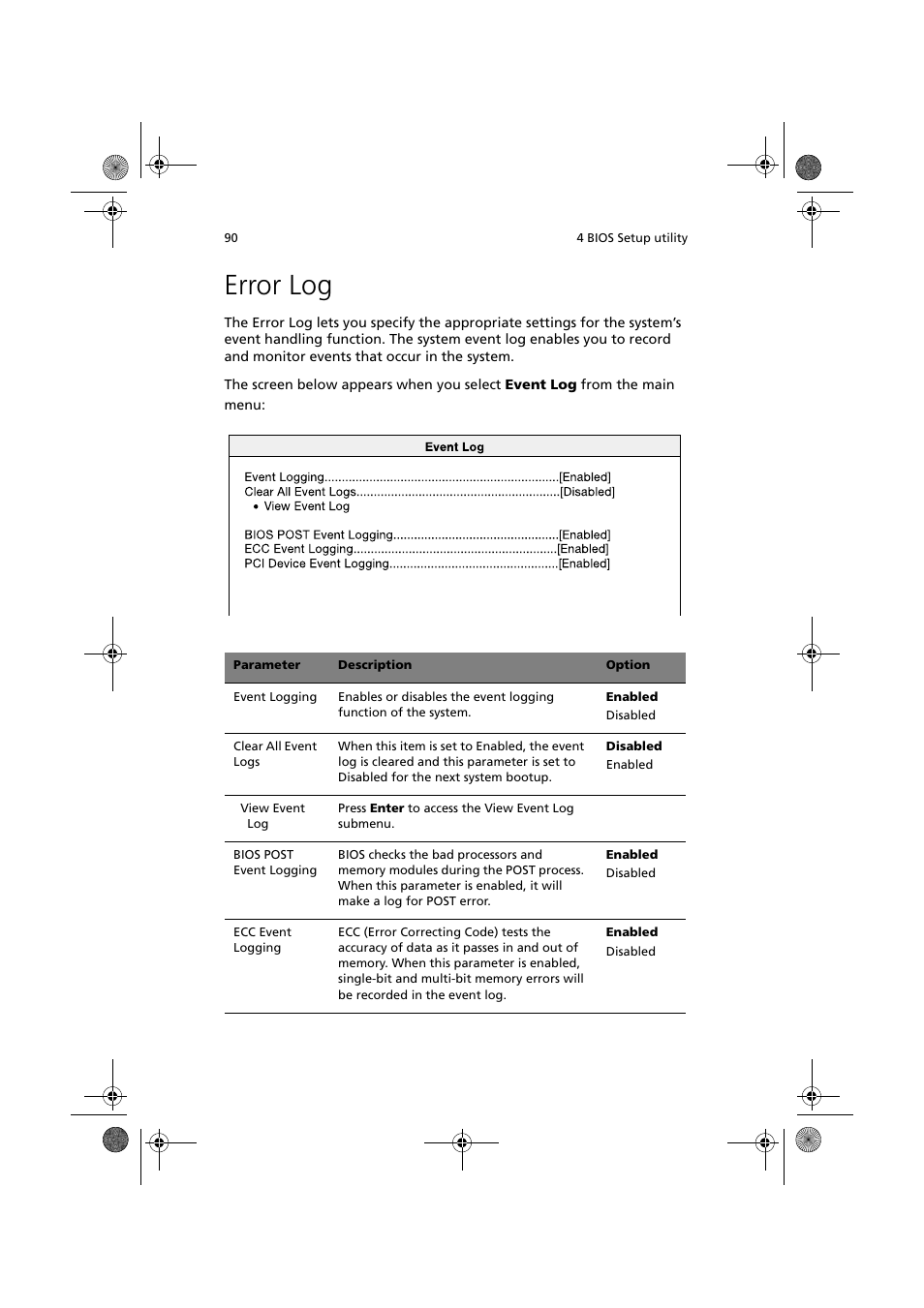 Error log | Acer Altos R300 User Manual | Page 104 / 130