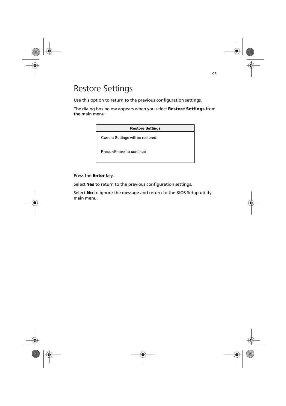 Restore settings | Acer Altos R300 User Manual | Page 107 / 130