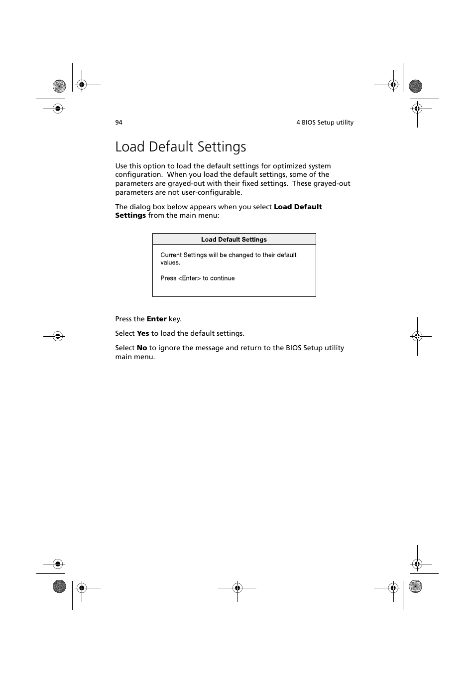 Load default settings | Acer Altos R300 User Manual | Page 108 / 130