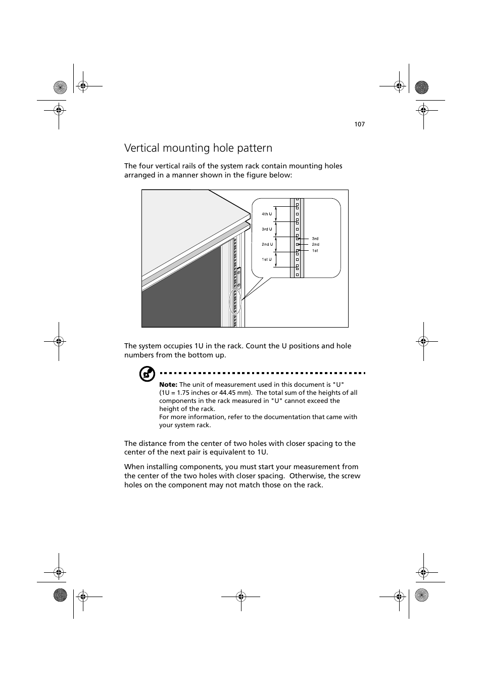 Vertical mounting hole pattern | Acer Altos R300 User Manual | Page 121 / 130