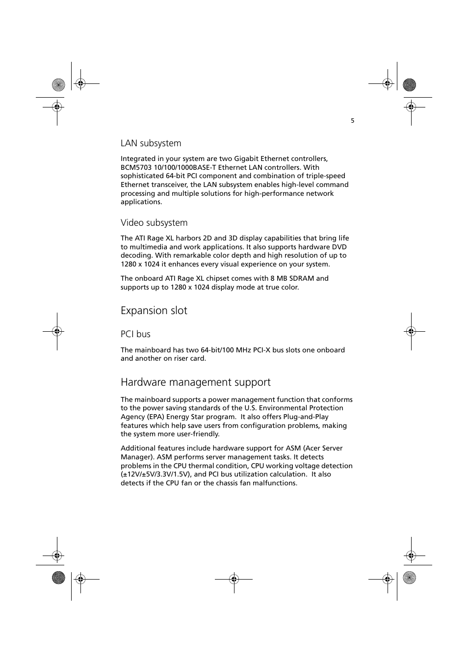 Expansion slot, Hardware management support | Acer Altos R300 User Manual | Page 19 / 130