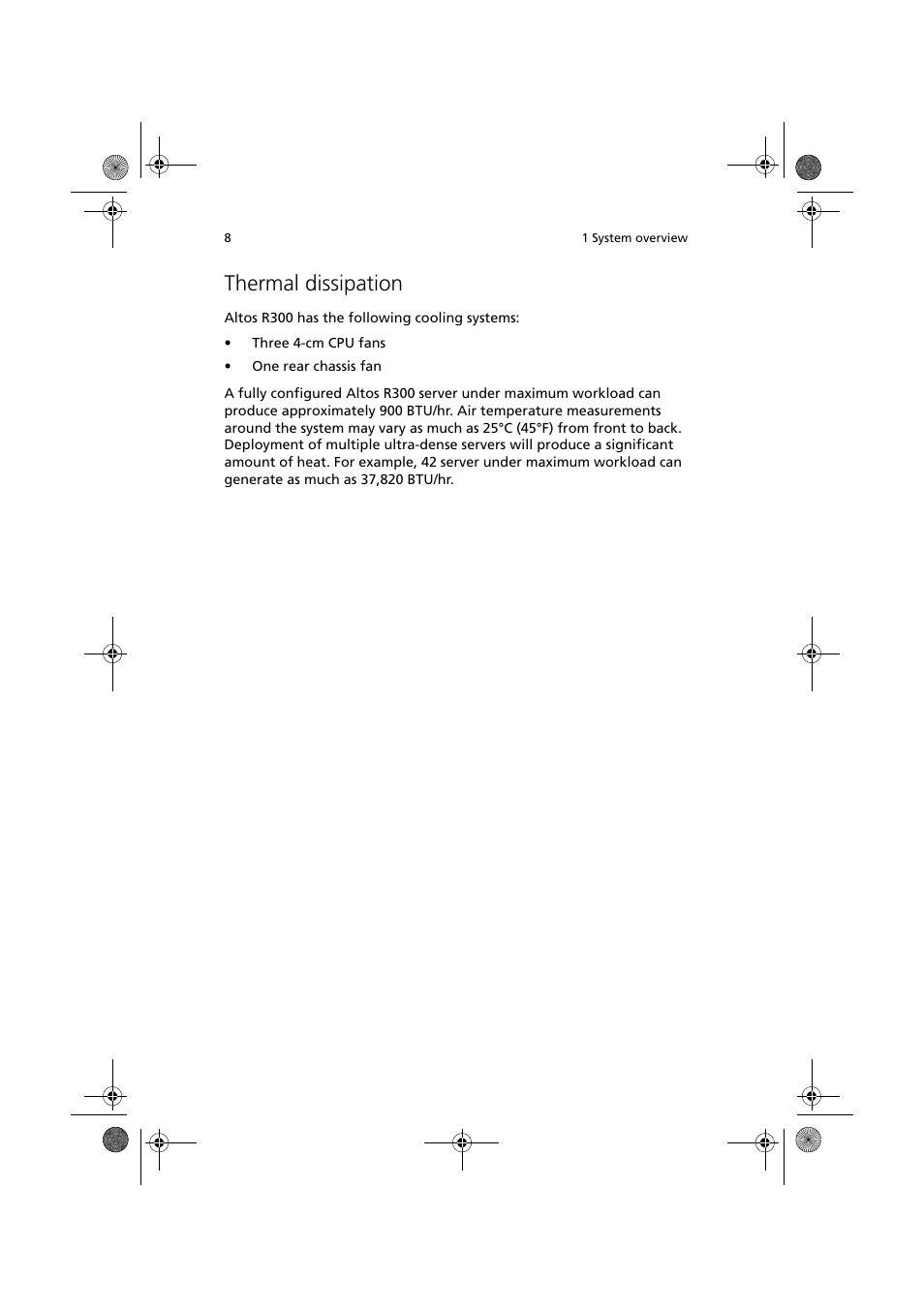 Thermal dissipation | Acer Altos R300 User Manual | Page 22 / 130