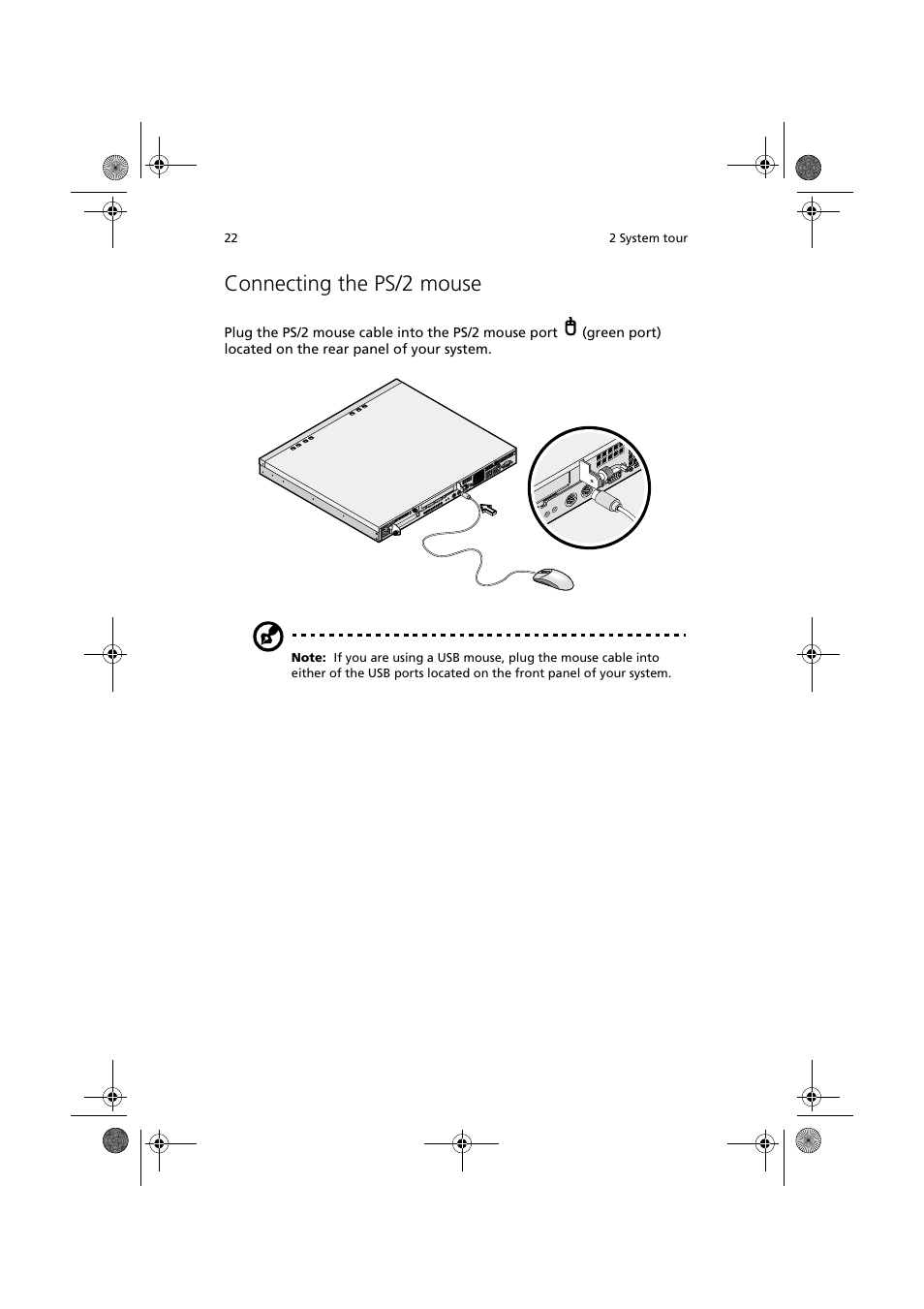 Connecting the ps/2 mouse | Acer Altos R300 User Manual | Page 36 / 130