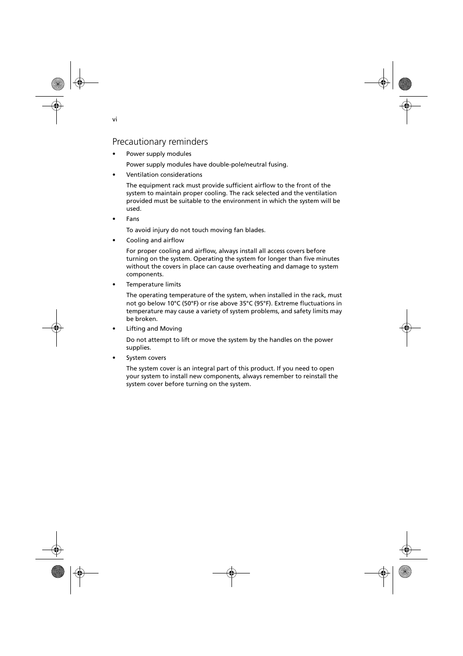 Precautionary reminders | Acer Altos R300 User Manual | Page 6 / 130