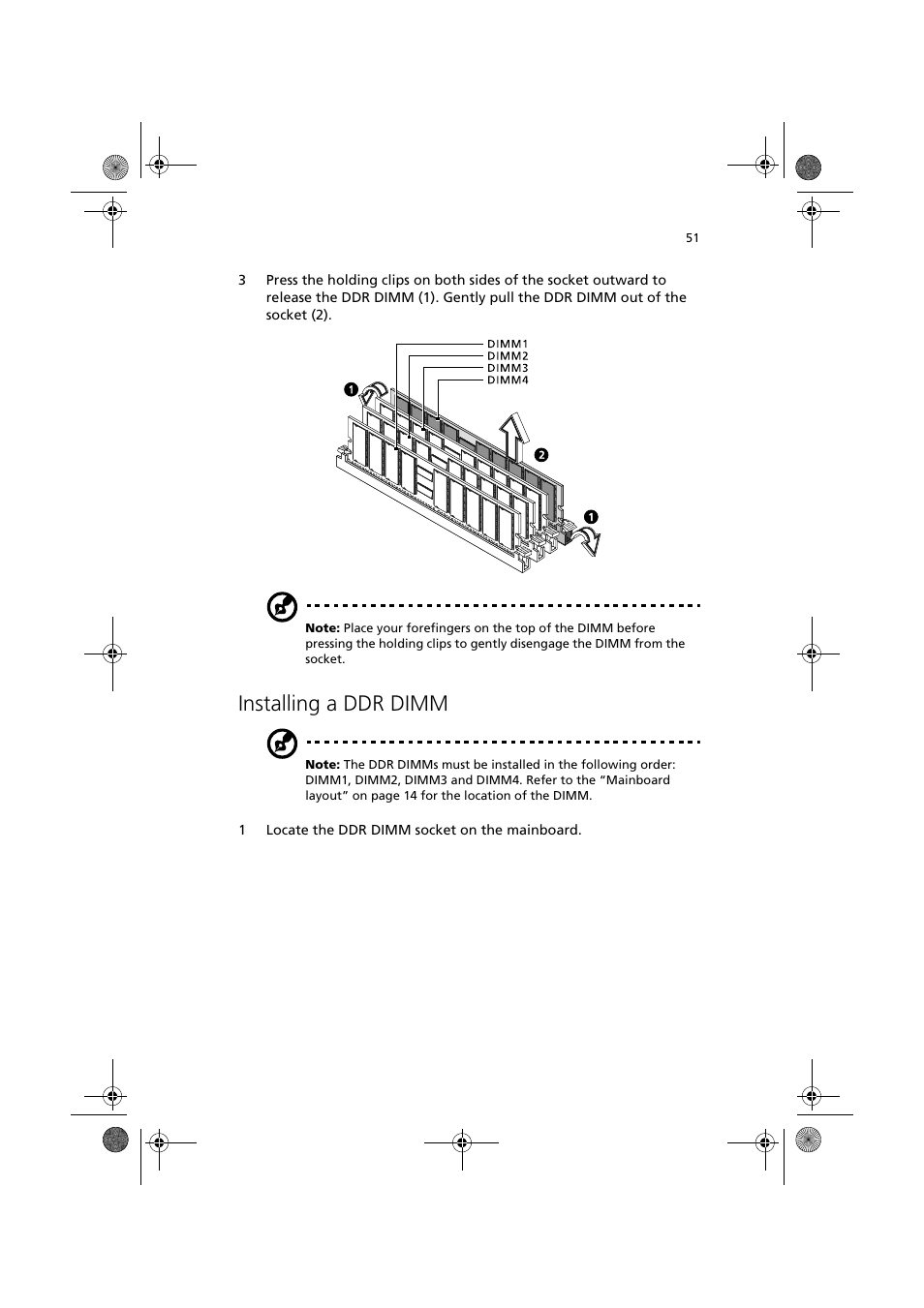 Installing a ddr dimm | Acer Altos R300 User Manual | Page 65 / 130