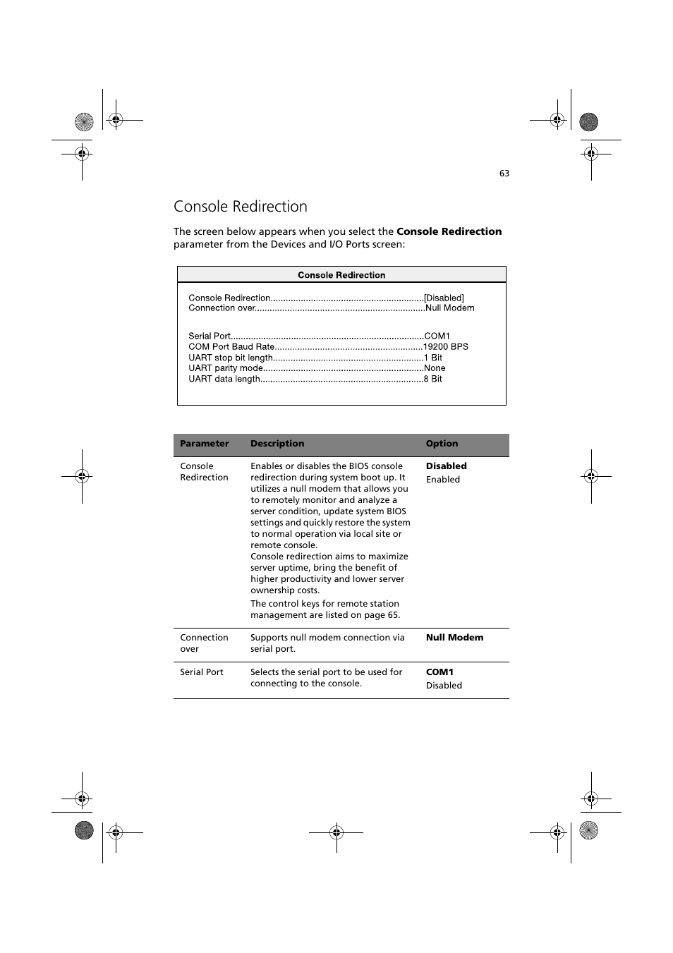 Console redirection | Acer Altos R300 User Manual | Page 77 / 130