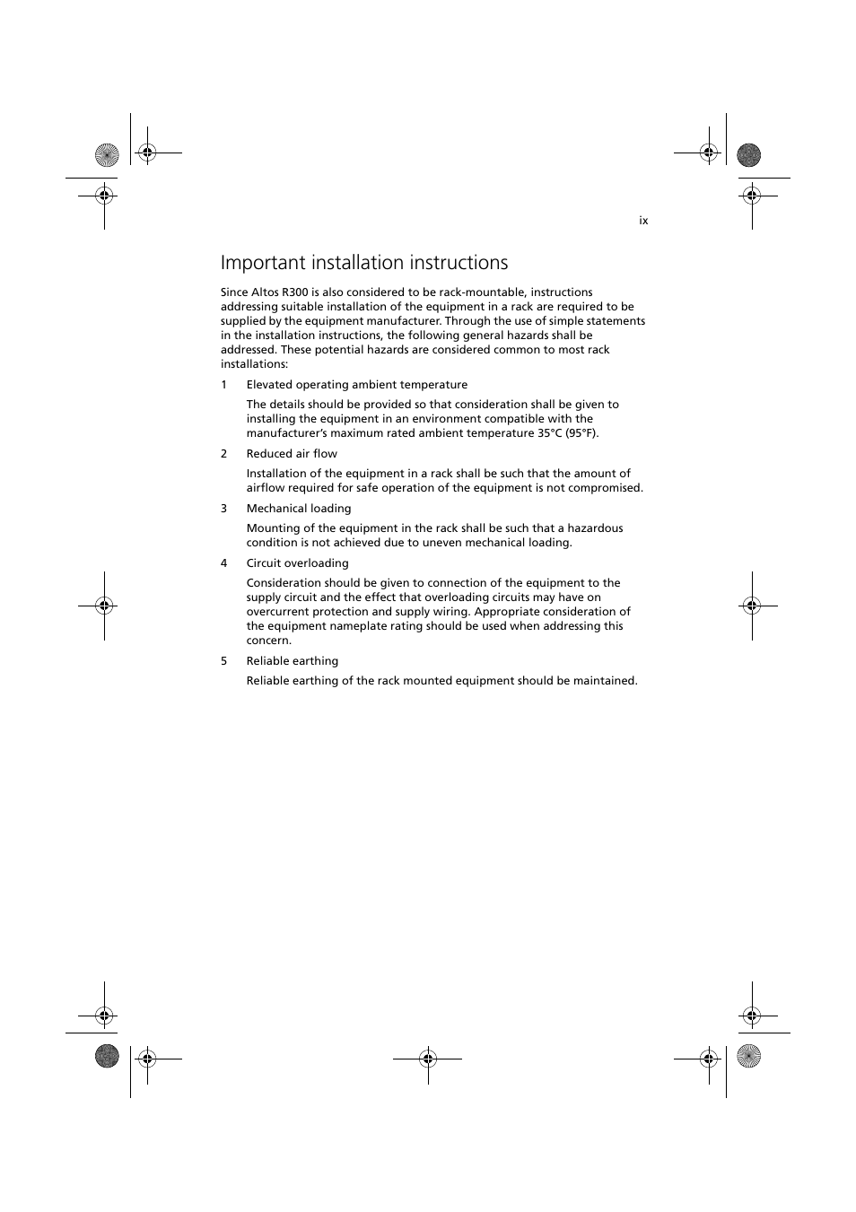 Important installation instructions | Acer Altos R300 User Manual | Page 9 / 130