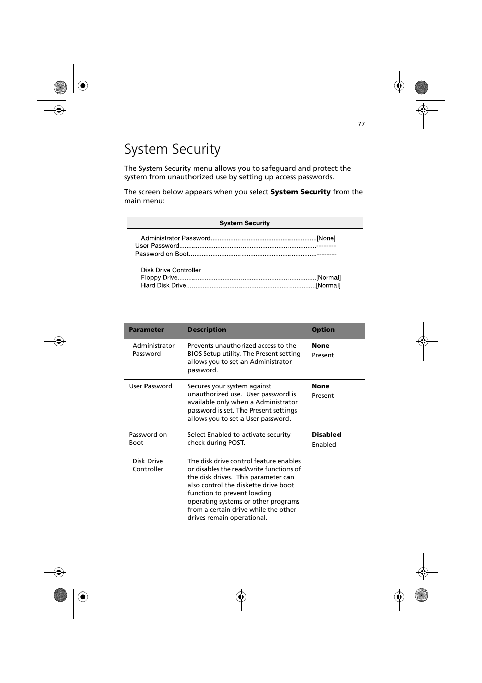 System security | Acer Altos R300 User Manual | Page 91 / 130