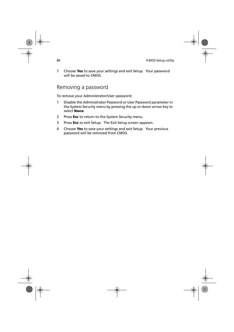 Removing a password | Acer Altos R300 User Manual | Page 94 / 130