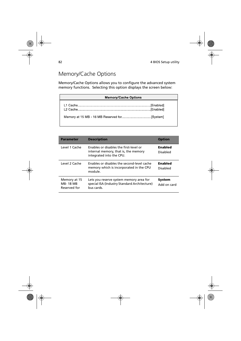 Memory/cache options | Acer Altos R300 User Manual | Page 96 / 130