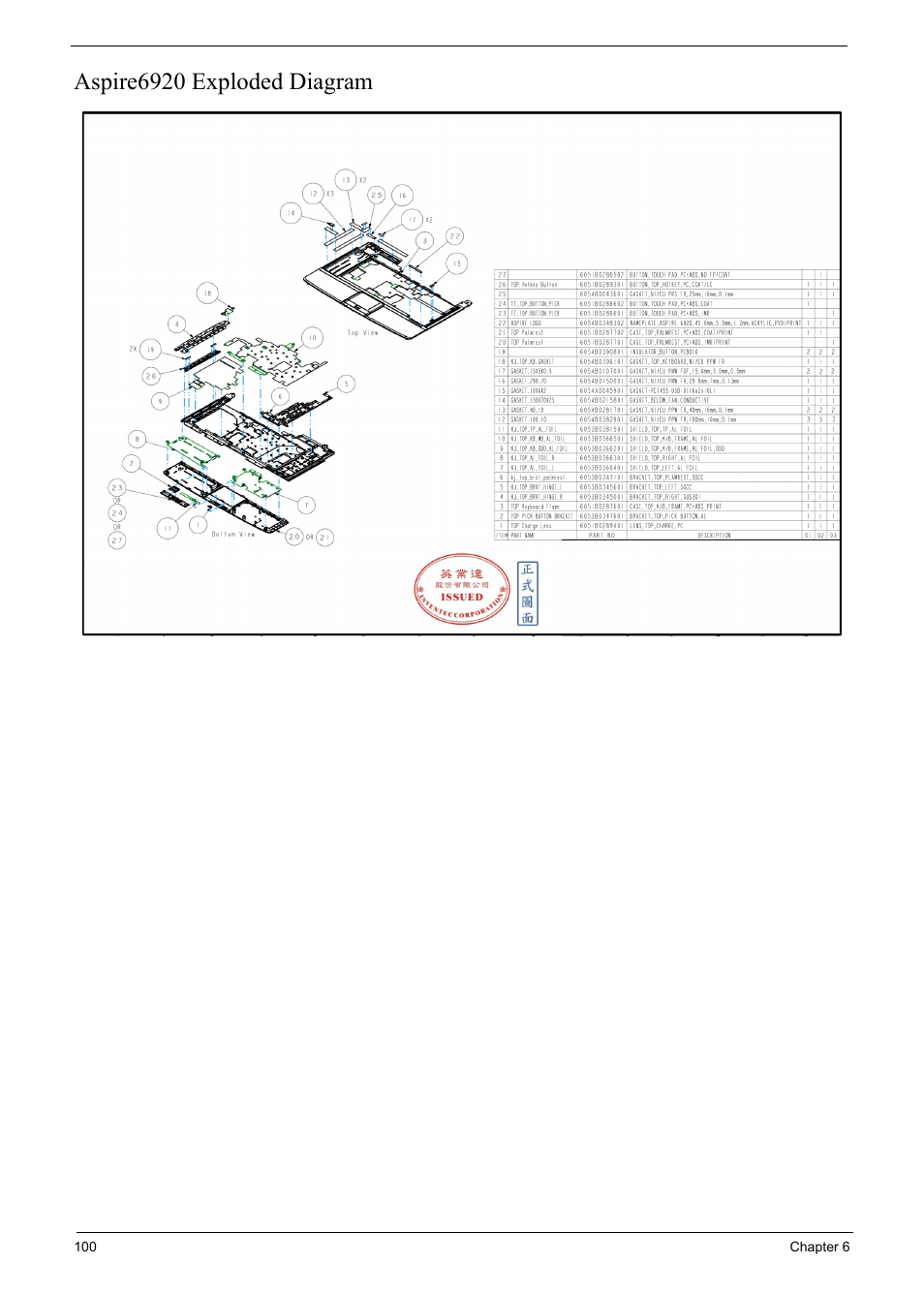 Aspire6920 exploded diagram | Acer 6920 User Manual | Page 102 / 124