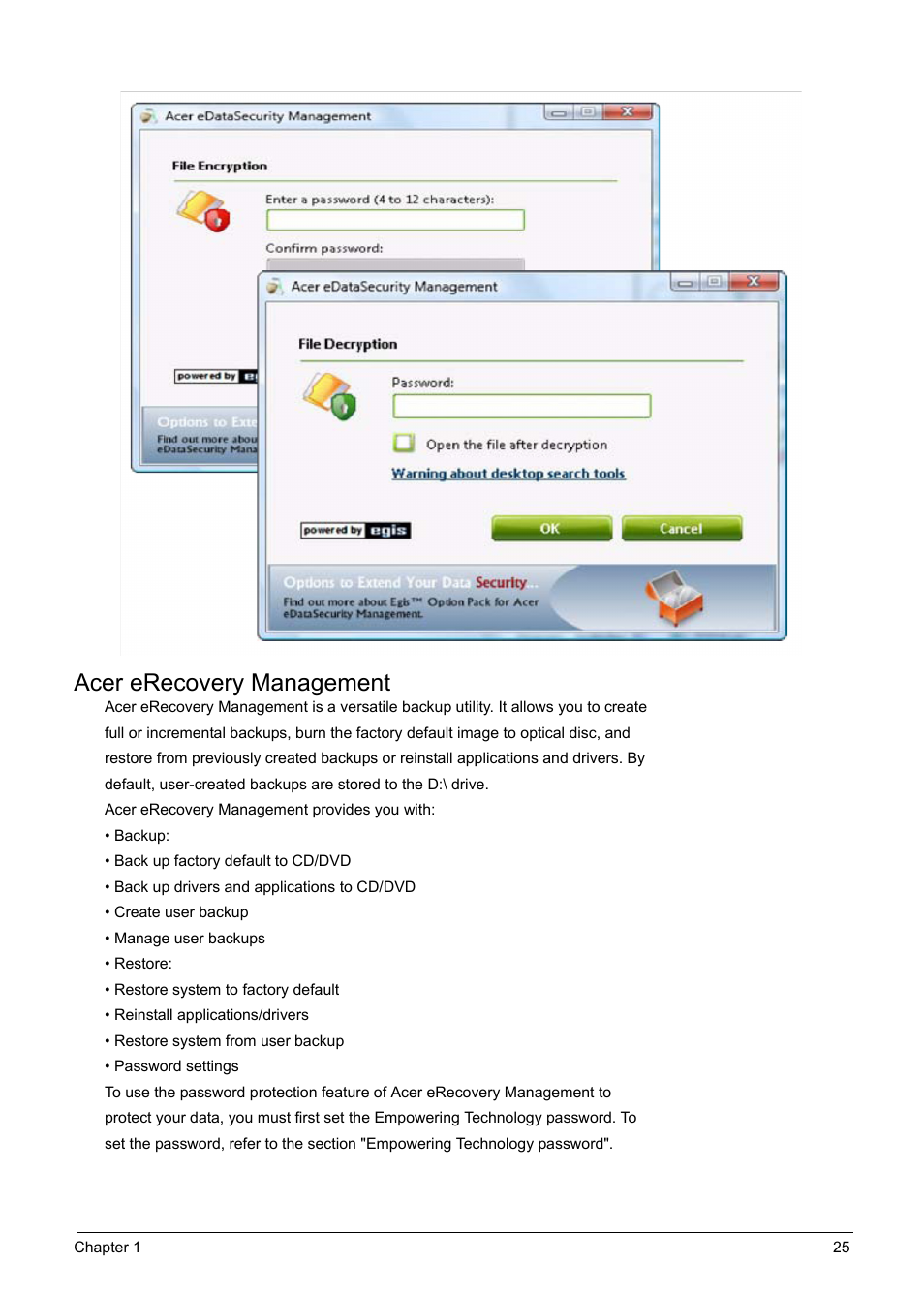 Acer erecovery management | Acer 6920 User Manual | Page 31 / 124