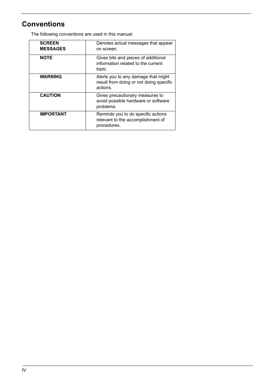 Conventions | Acer 6920 User Manual | Page 4 / 124