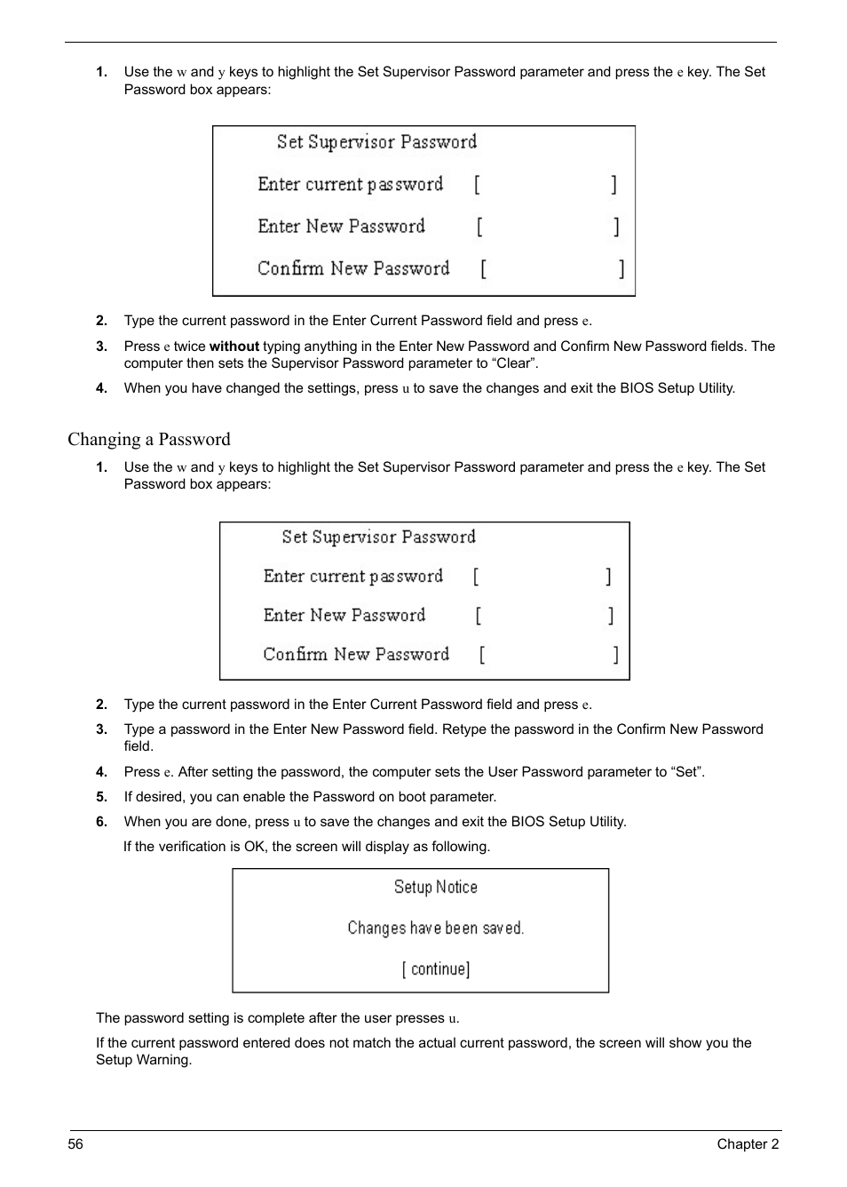 Changing a password | Acer 6920 User Manual | Page 56 / 124