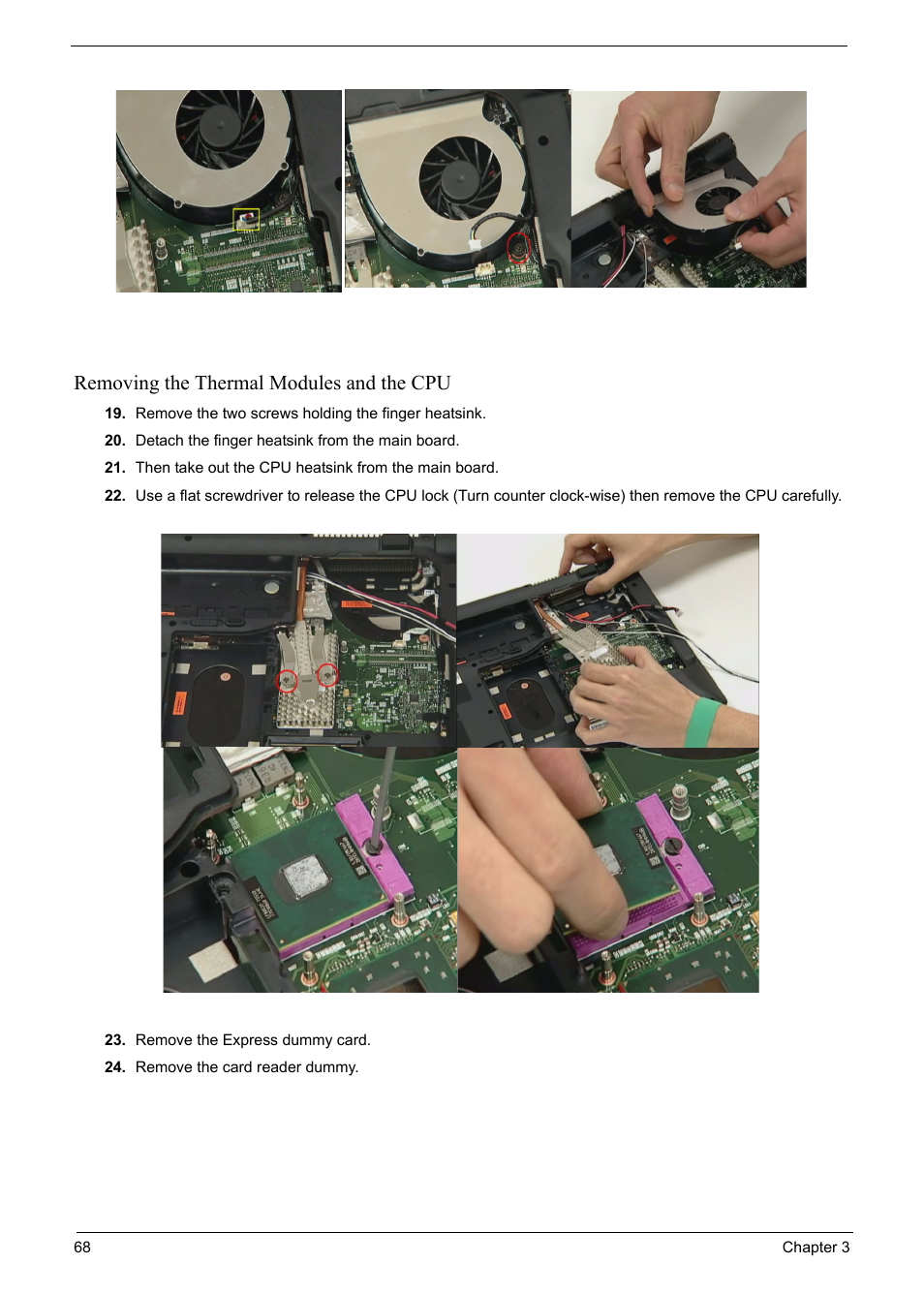 Removing the thermal modules and the cpu | Acer 6920 User Manual | Page 70 / 124