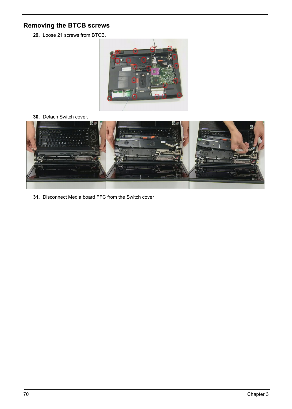 Removing the btcb screws | Acer 6920 User Manual | Page 72 / 124