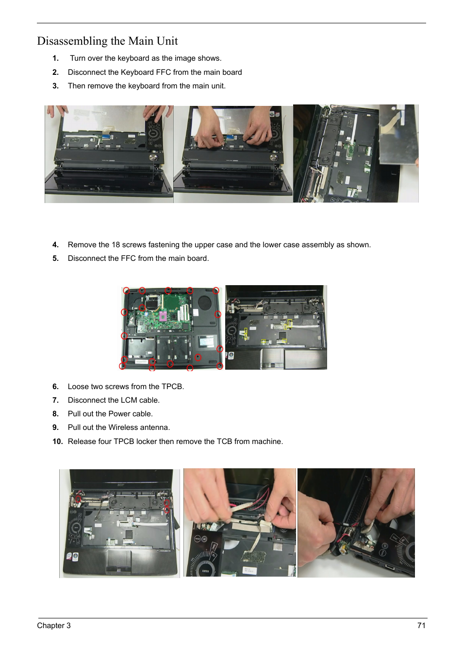 Disassembling the main unit | Acer 6920 User Manual | Page 73 / 124